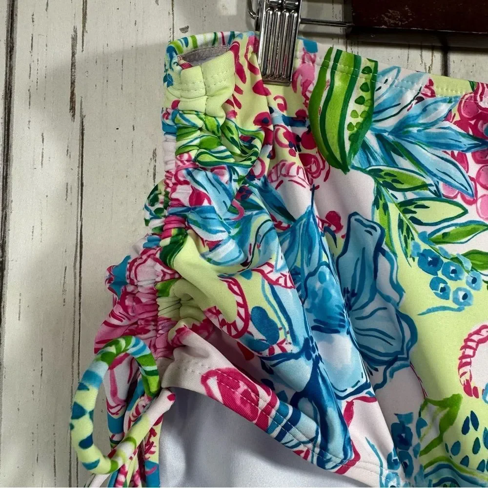 Stella Parker Womens Floral Ruched Bikini Botton High Rise Summer Beach Vibrant